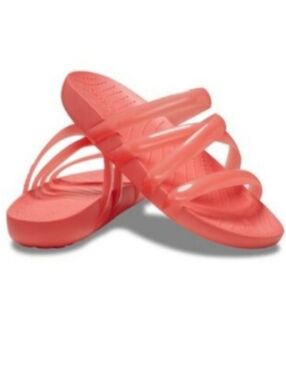 Crocs Splash Sz 6 Glossy Strappy Sandals Neon Watermelon Jellies 3081-Bq